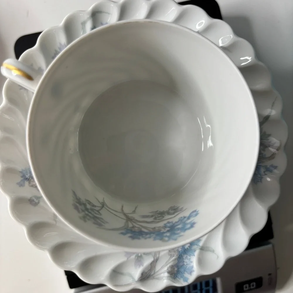 Haviland Limoges Bergere Tea Cup and Saucer Set of 2 Blue Floral France Vintage